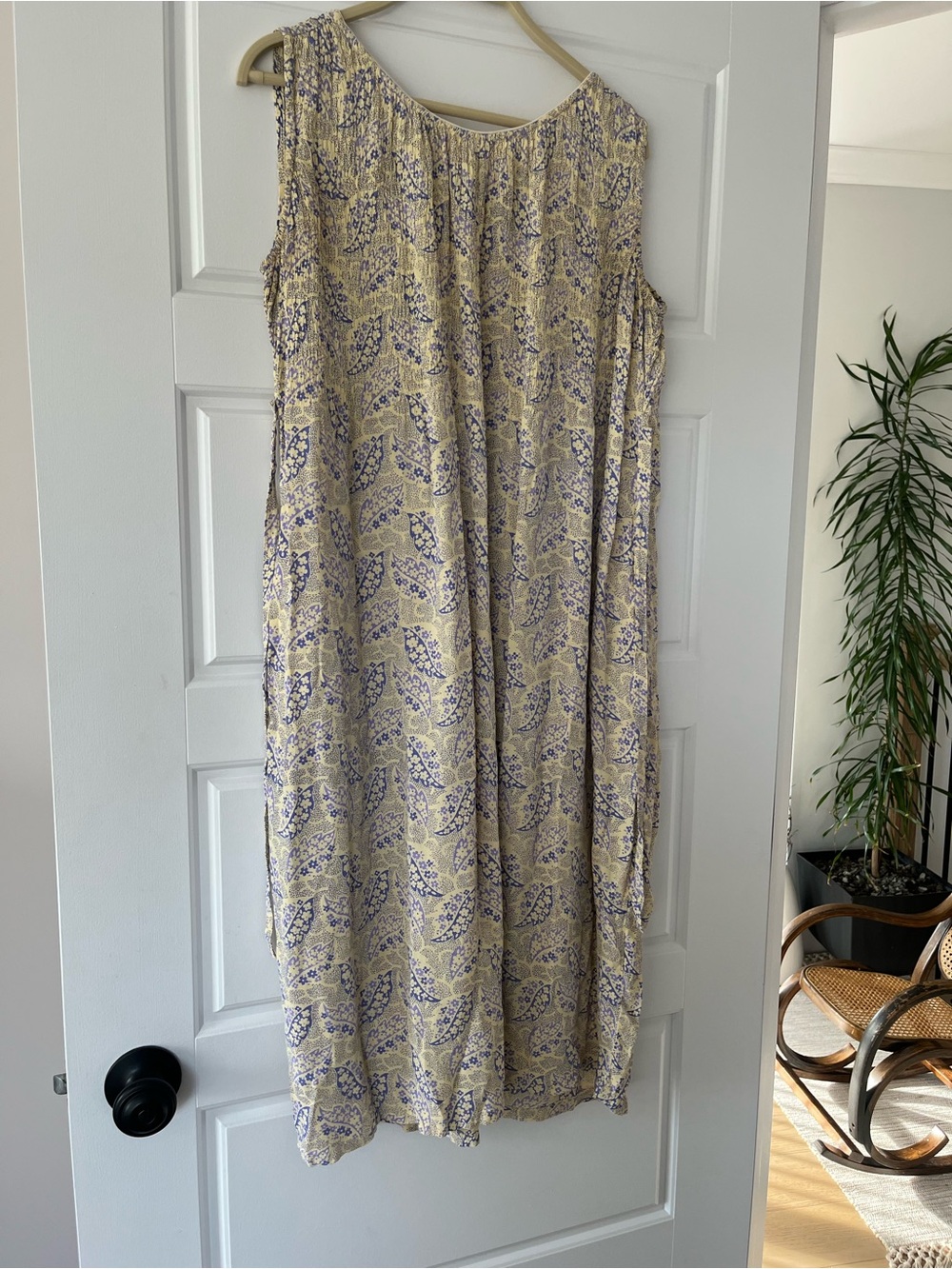 Vintage April Cornell Light Yellow Floral Sleeveless Maxi Dress